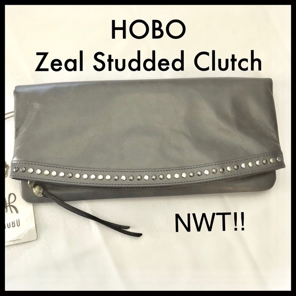 NWT HOBO Zeal Studded Clutch Handbag Graphite Gray - Picture 7 of 8